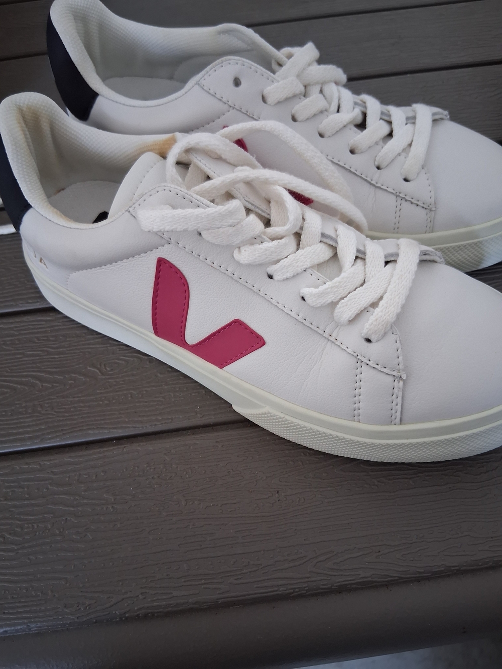 Veja White Leather Sneakers with Pink V Accent